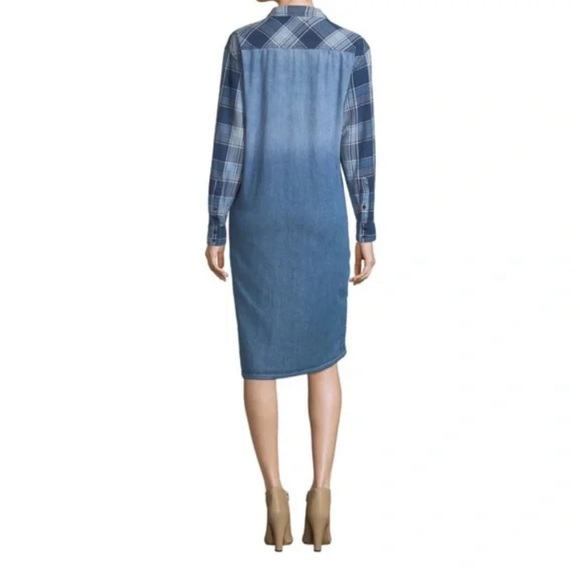 CURRENT/ELLIOTT The Twist High-Low Shirt-Tie Plaid Denim Dress - Picture 3 of 3